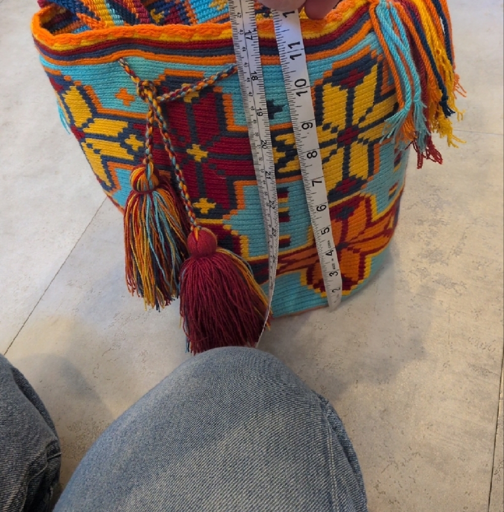 Handwoven Multicolor Wayuu-Style Bucket Bag - Bright Multicolor Summer Purse - Picture 8 of 10
